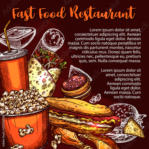Fast food restaurant menu cover with lunch dish