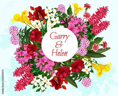 Wedding invitation floral card with flower frame