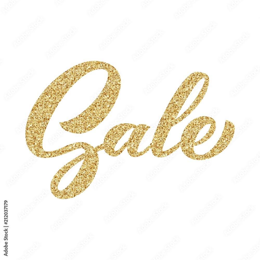 Sale hand lettering, brush calligraphy with golden glitter texture effect, isolated on white background. Vector illustration. Can be used for season sale or advertising. Sale hand lettering, brush calligraphy with golden glitter texture effect, isolated on white background. Vector illustration. Can be used for season sale or advertising.