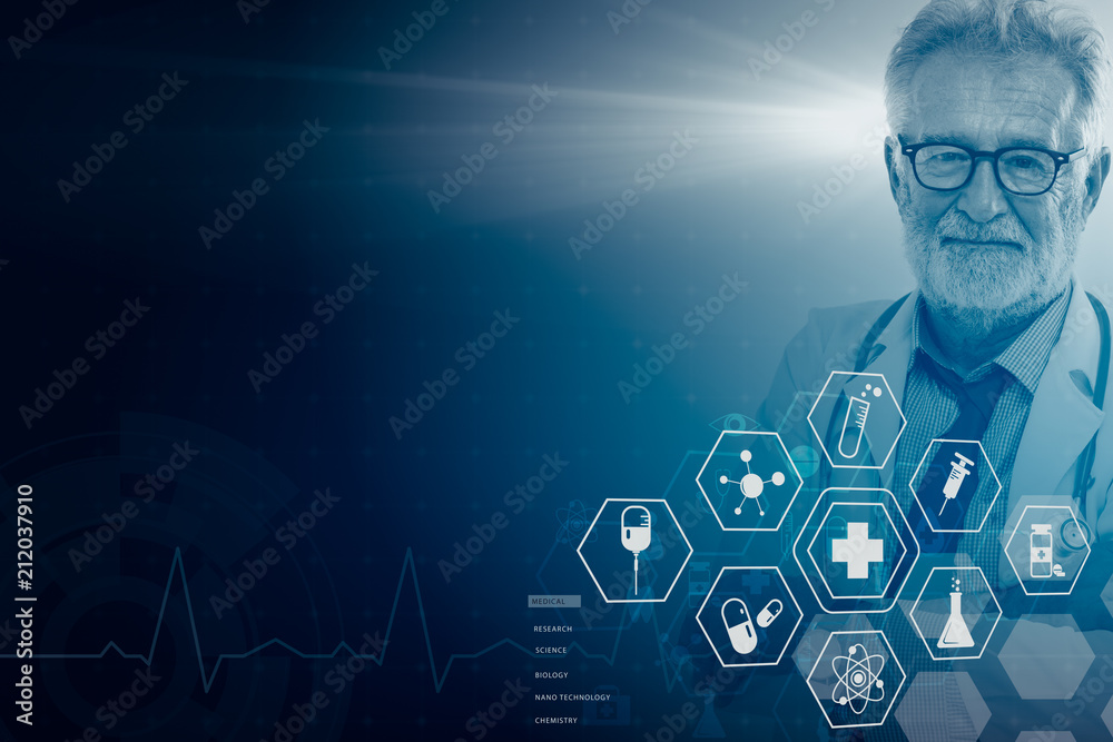 Professional Doctor smile overlay with Modern Science Medical Healthcare  graphic icon illustration design for background wallpaper. Stock Photo |  Adobe Stock