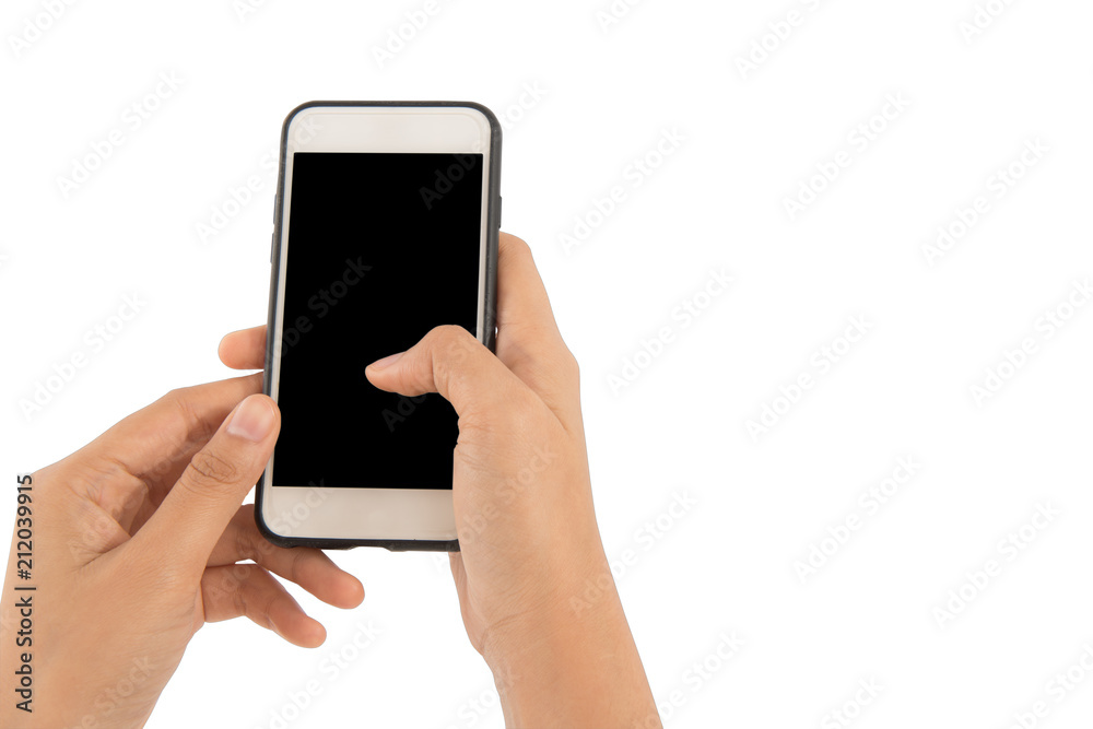 hand holding phone isolate on white background,use clipping path. hand holding phone isolate on white background,use clipping path.