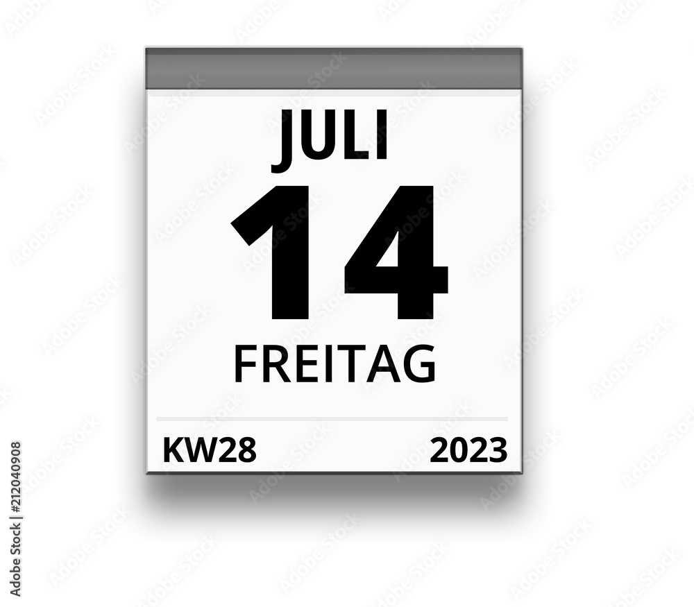 Fototapeta premium Kalender für Freitag, 14. JULI 2023 (Woche 28)