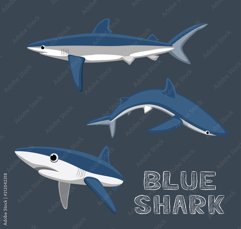 Fototapeta premium Blue Shark Cartoon Vector Illustration