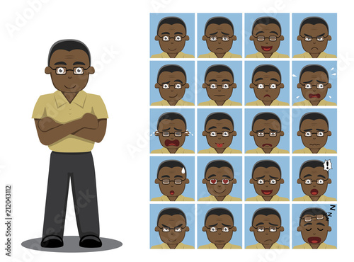 African American Dad Cartoon Emotion faces Vector Illustration