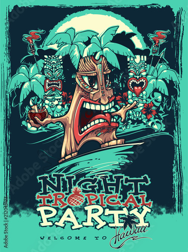 Banner for Tiki party. Tropical party. Vector illustration