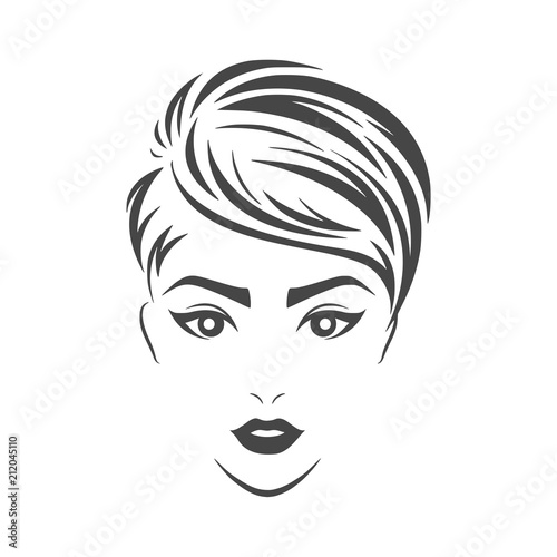 Women hair style icon  logo women face on white background 
