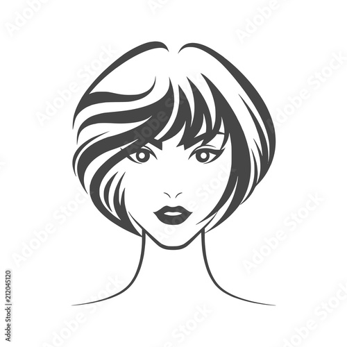 Women hair style icon, logo women face on white background 