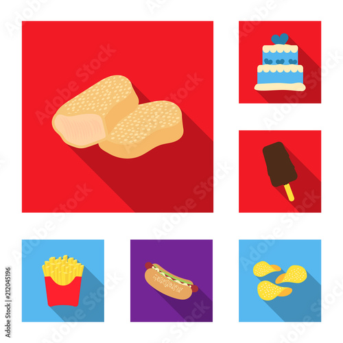 Fast food flat icons in set collection for design.Food from semi-finished products vector symbol stock web illustration.