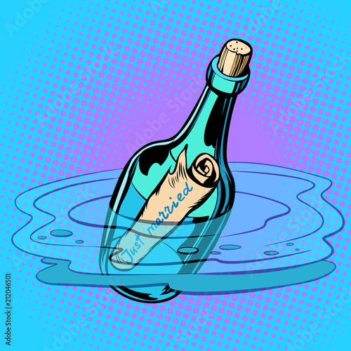 Just married bottle with note, sea