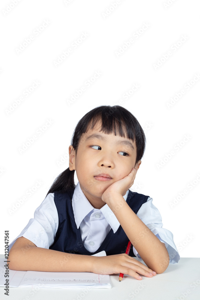 Asian Chinese little girl wearing school uniform studying Asian Chinese little girl wearing school uniform studying