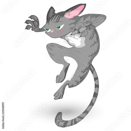 Cat attack Vector. Detailed cartoon character, funny illustrations
