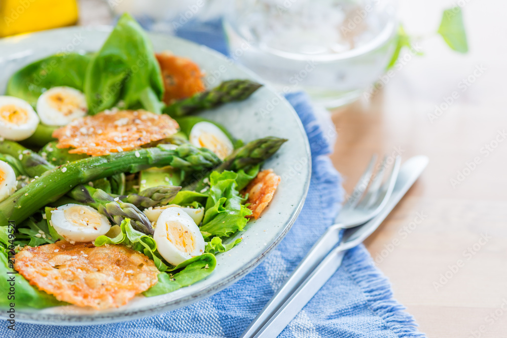 Asparagus Salad with quails eggs and cheese crisps Asparagus Salad with quails eggs and cheese crisps