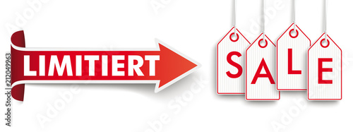 Preisschilder Sale mit einem Pfeil mit dem Wort Limitiert, Limitertes Angebot