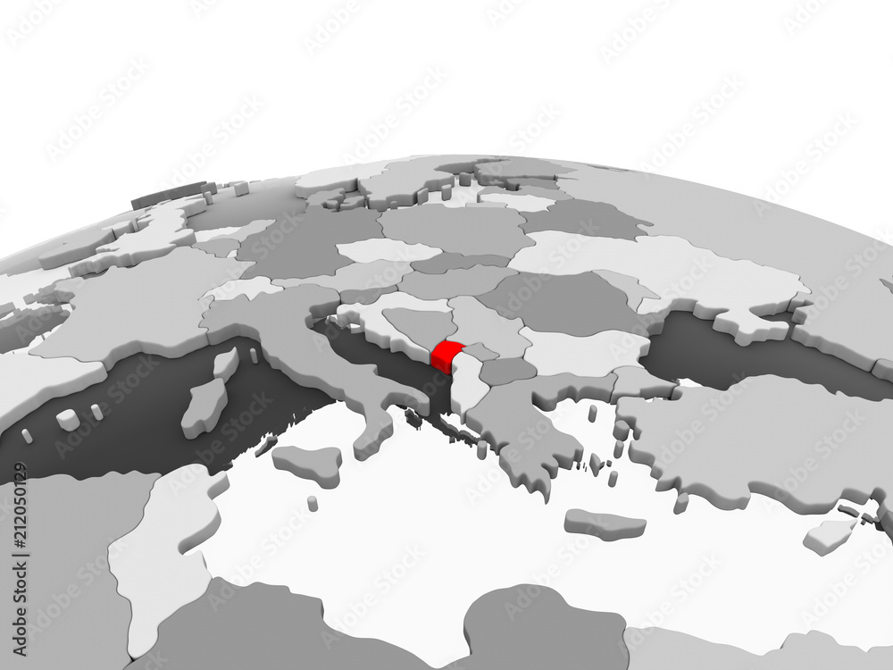 Montenegro on grey globe