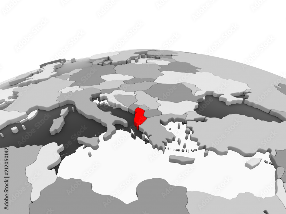Albania on grey globe