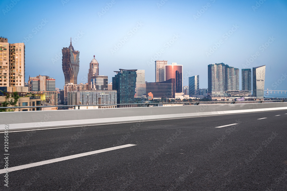 Urban buildings and motorized lanes in Macao