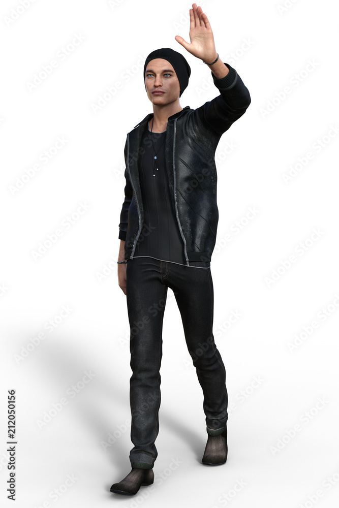 Handsome trendy guy in urban casual outfit isolated on white. 3d render.. Handsome trendy guy in urban casual outfit isolated on white. 3d render..