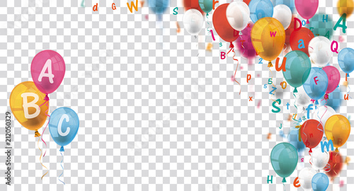Luftballons mit Buchstaben und ABC auf einem transparenten Hintergrund