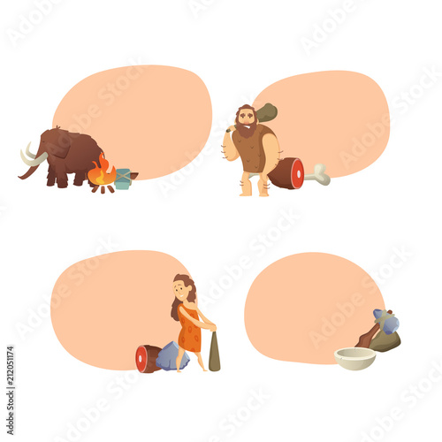 Vector cartoon cavemen stickers