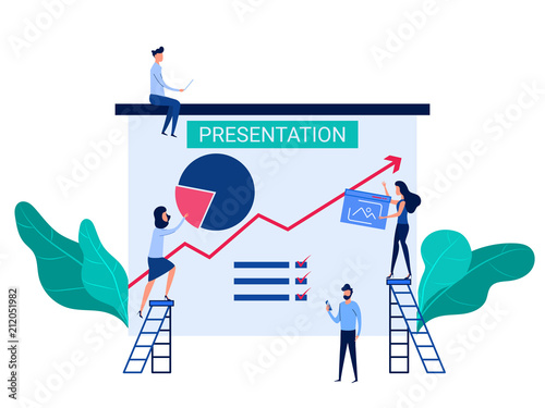 People cooperation prepare business presentation and online training increase sales and skills. Analysis company information concept.