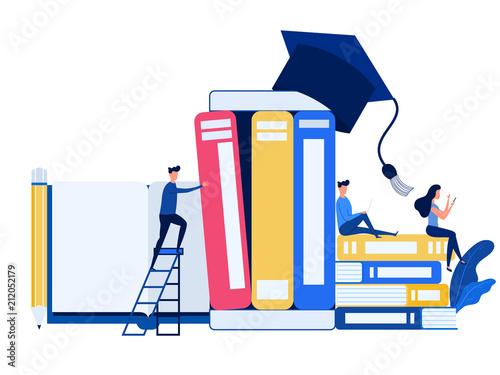 People use laptop, smartphone to learn e-learning online education. Education and knowledge online training courses, specialization concept.