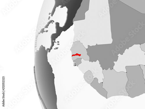 Gambia on grey globe