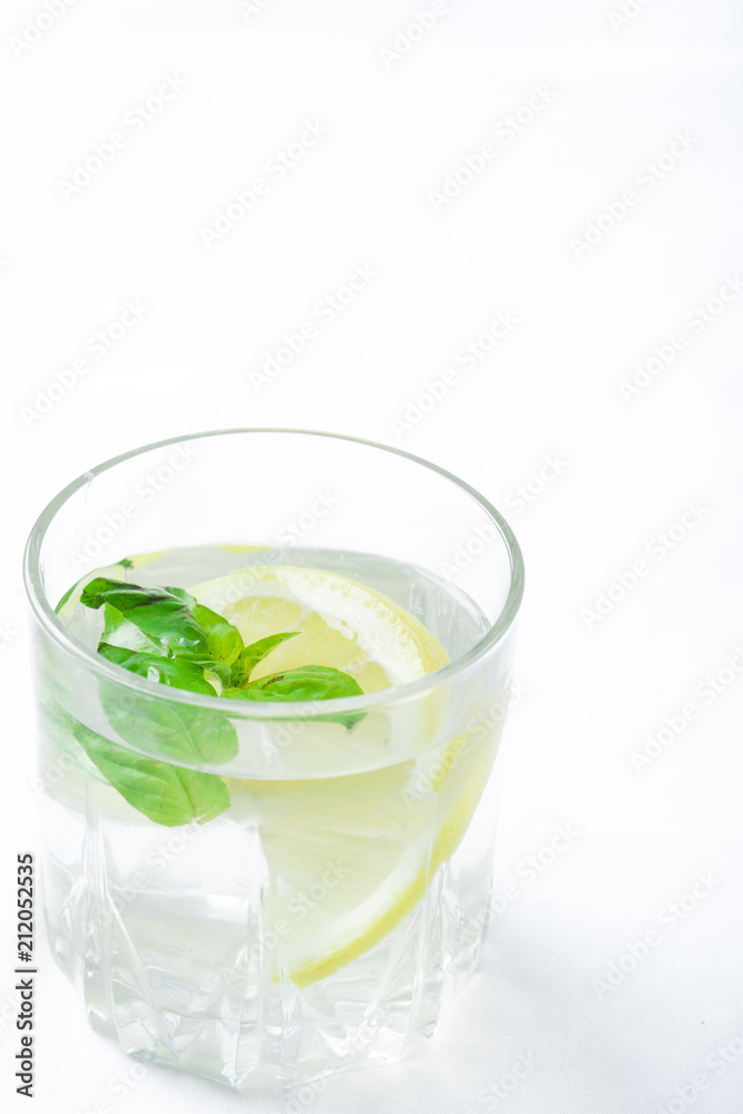 Basil lemon water. Drink infused water cocktail. Healthy lifestyle concept. Copy space Basil lemon water. Drink infused water cocktail. Healthy lifestyle concept. Copy space