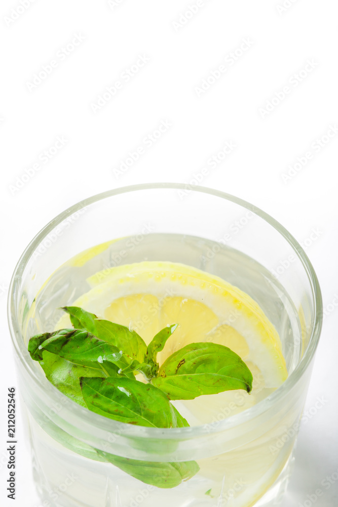 Basil lemon water. Drink infused water cocktail. Healthy lifestyle concept. Copy space Basil lemon water. Drink infused water cocktail. Healthy lifestyle concept. Copy space