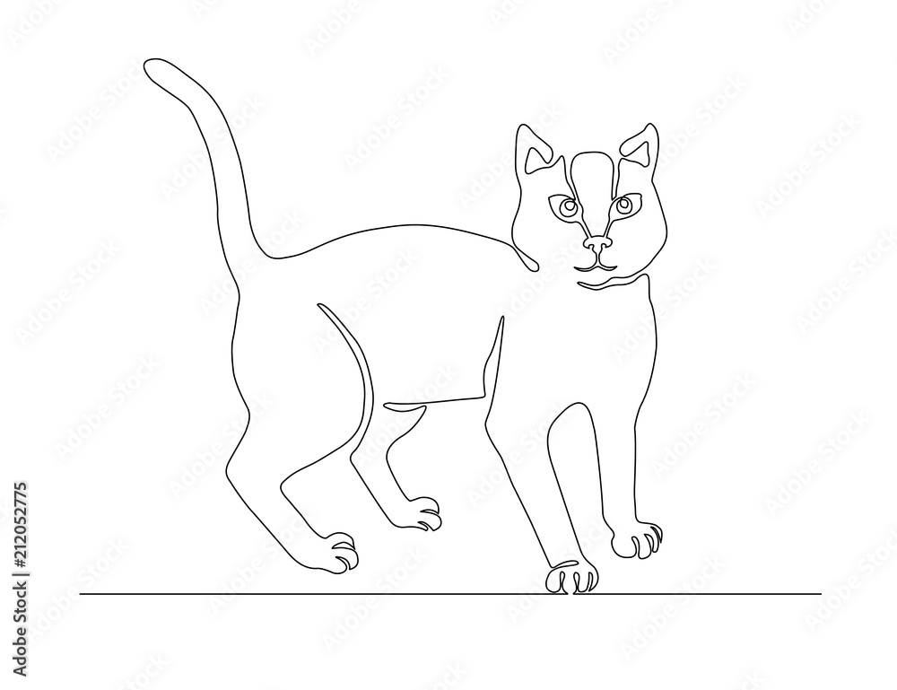 One line drawing cat design silhouette. Hand drawn minimalism vector illustration.