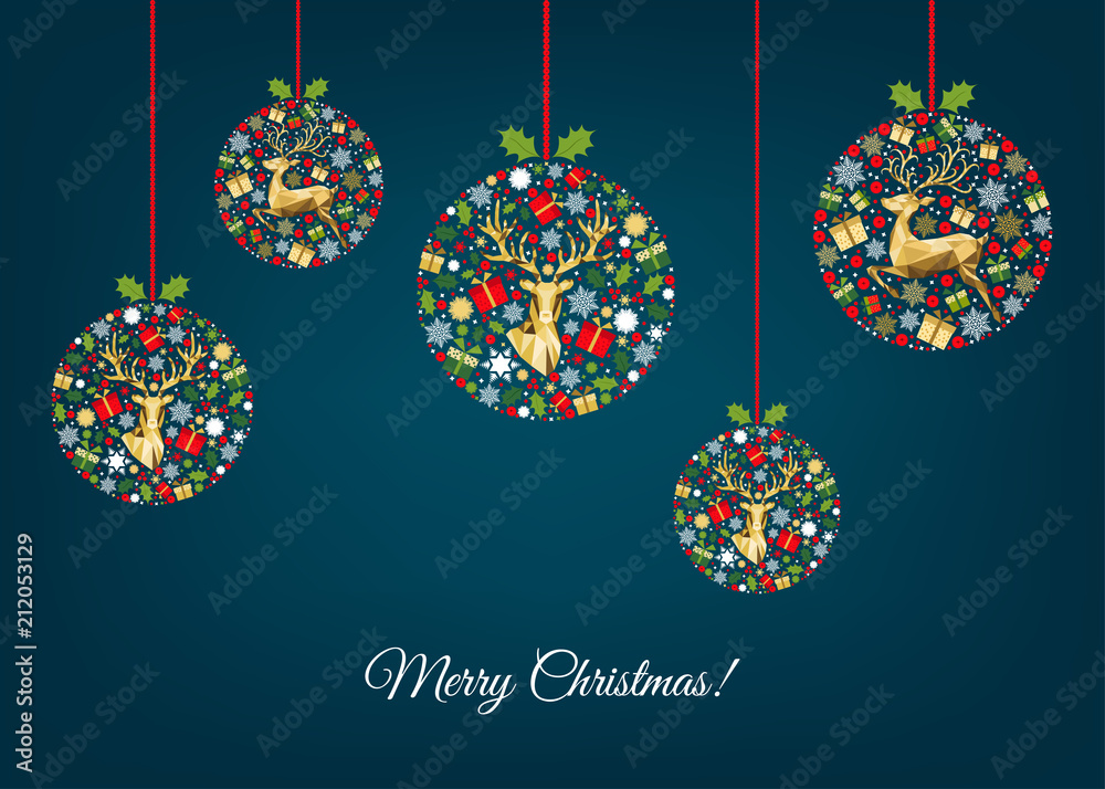 Christmas greeting  card with patterned Xmas balls.
