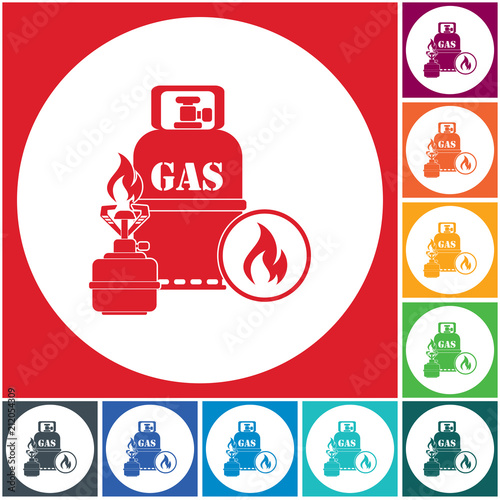 Camping stove with gas bottle icon