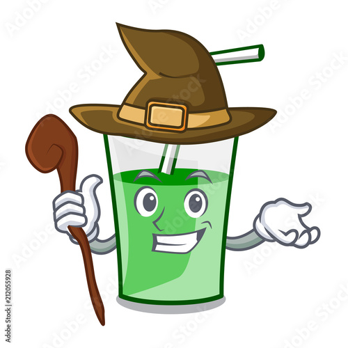 Witch green smoothie mascot cartoon