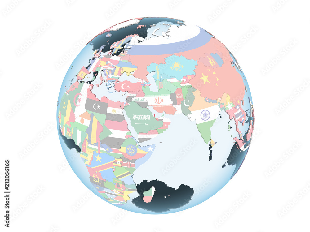 Qatar with flag on globe isolated Qatar with flag on globe isolated