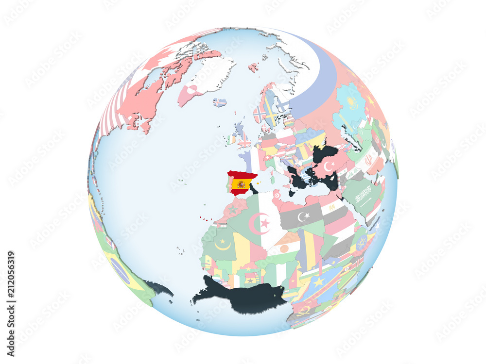 Spain with flag on globe isolated Spain with flag on globe isolated