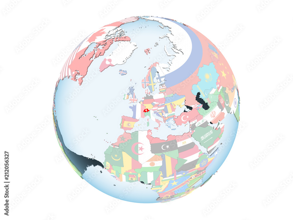Switzerland with flag on globe isolated Switzerland with flag on globe isolated