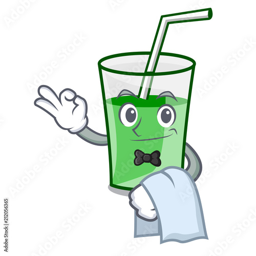 Waiter green smoothie mascot cartoon