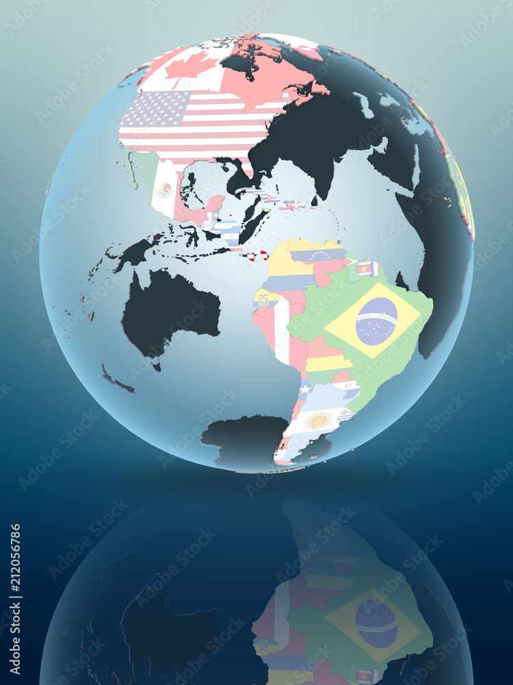 Obraz premium Panama on globe with flags