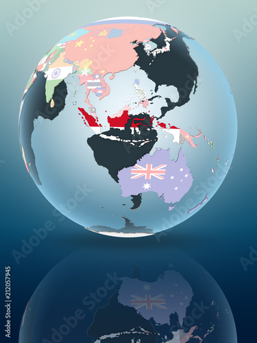 Indonesia on globe with flags