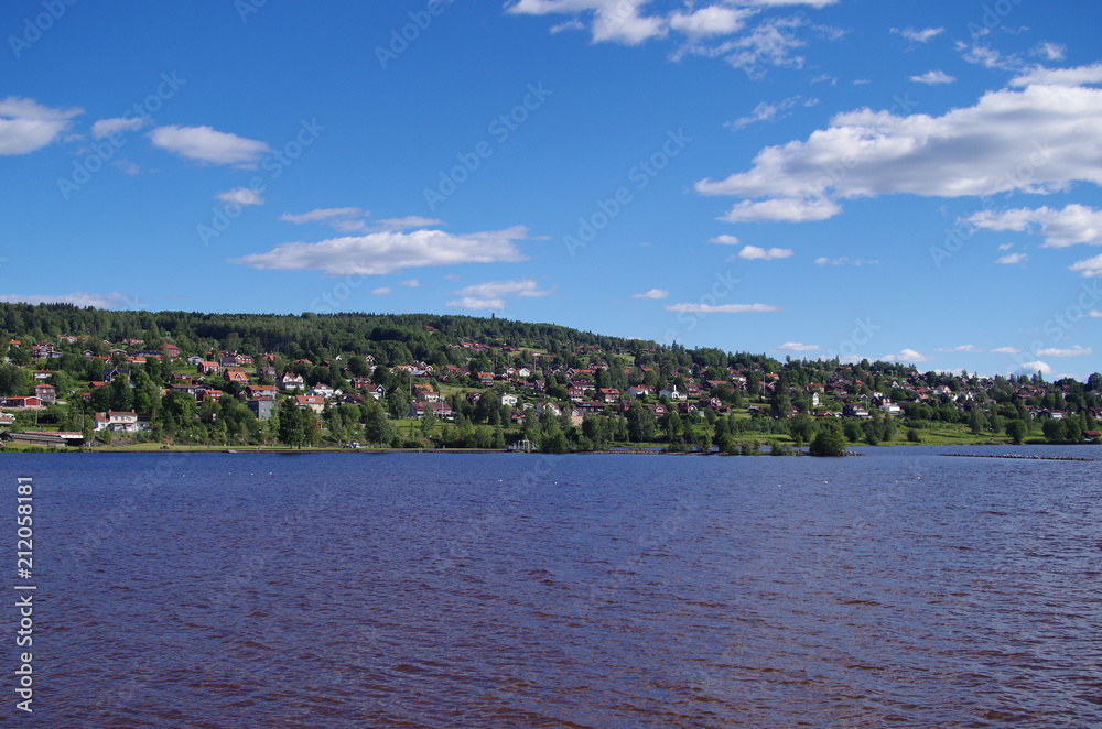 Beautiful lake with a view over the town of Rättvik in Dalarna
