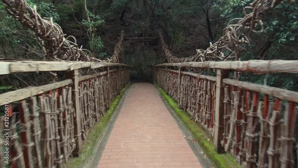 Walking Through the Vine Bridge at the Nunobiki Trail in Kobe Hyogo Japan