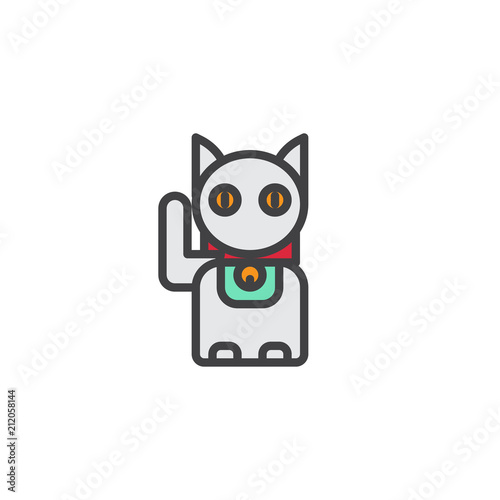 Maneki Neko cat filled outline icon, line vector sign, linear colorful pictogram isolated on white. Lucky Japan cat symbol, logo illustration. Pixel perfect vector graphics © alekseyvanin
