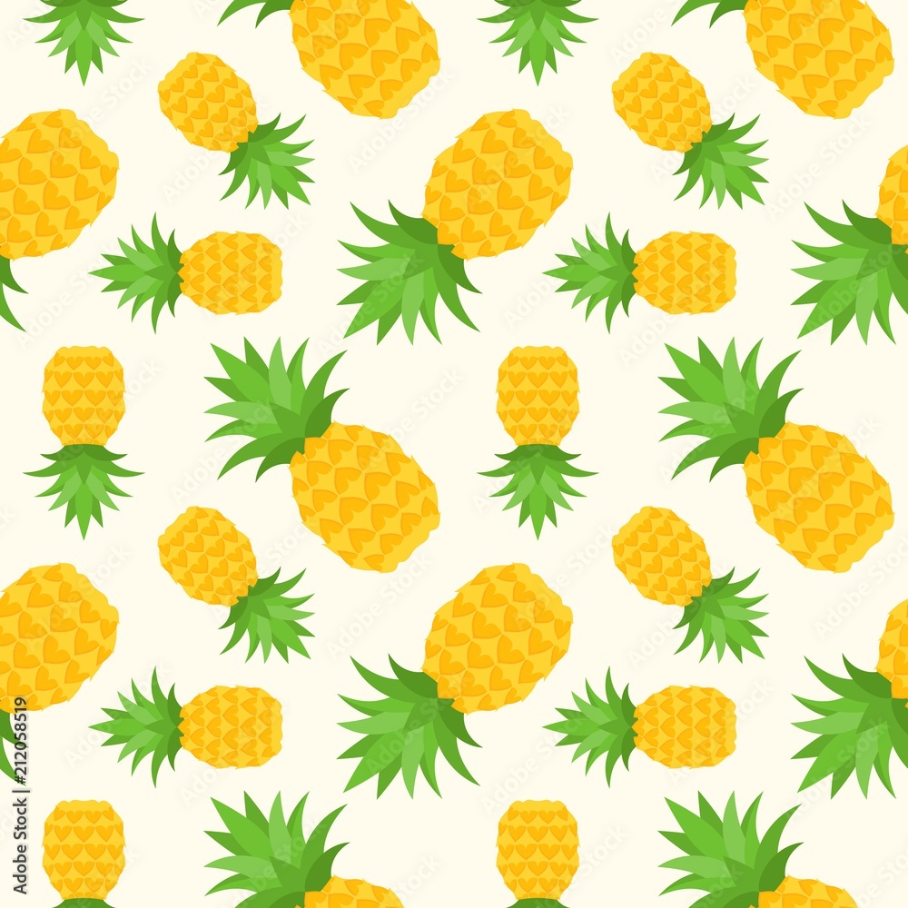 pineapple seamless pattern, flat design summer and tropical fruit theme