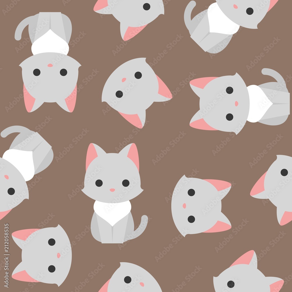 cute kitten seamless pattern in flat design for wallpaper