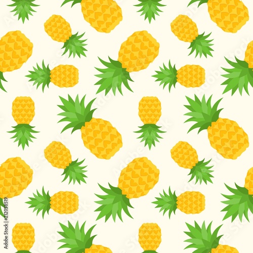 pineapple seamless pattern, flat design summer and tropical fruit theme for use as wallpaper or background