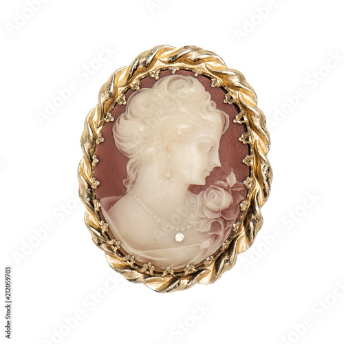 Tela Vintage brooch woman face white background