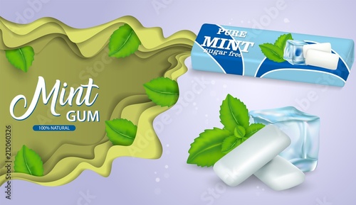 Mint chewing gum vector paper cut poster template