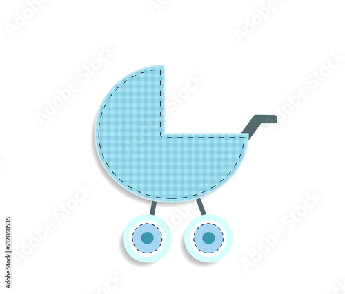 checkered blue baby boy stroller sticker or icon isolated