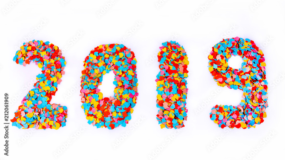 New Year - Confetti numbers 2019 - Isolated on white background