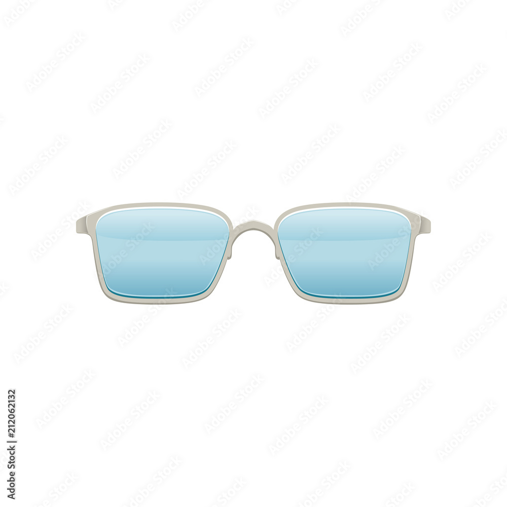 Wayfarer sunglasses with blue lenses and metallic frame. Stylish spectacles. Protective eyewear. Flat vector design for mobile app Wayfarer sunglasses with blue lenses and metallic frame. Stylish spectacles. Protective eyewear. Flat vector design for mobile app