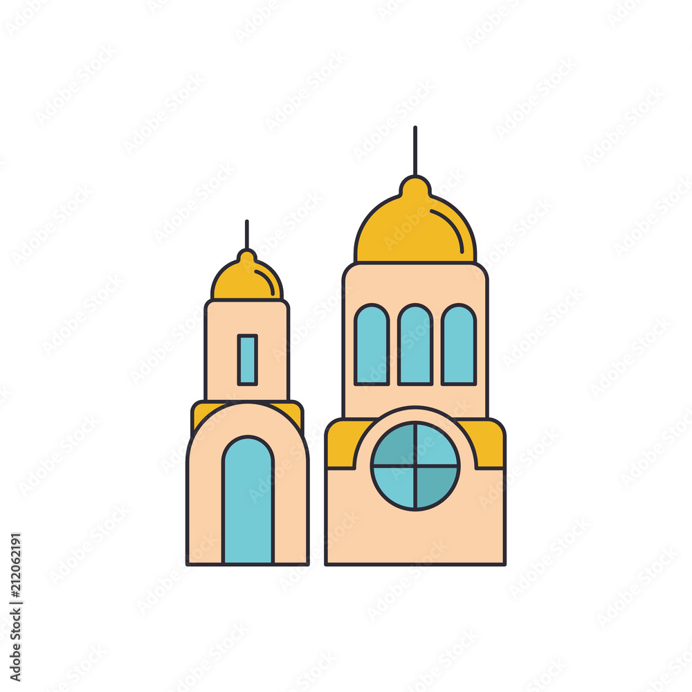 Santorini church icon, cartoon style